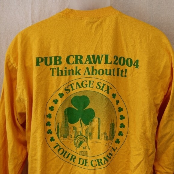 St Patricks Day Yellow Long Sleeve Bar Crawl Tshirt 2004 Chicago Gildan XL - Picture 8 of 12